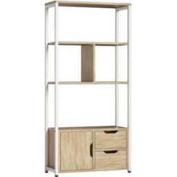 Homcom Estantería para libros 58x24x122 cm blanco y madera natural