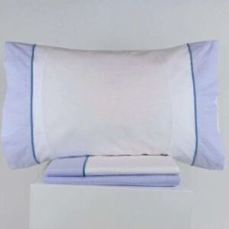 Casa da Laura Sábanas 100% algodón 180 hilos rayas azul cama 150/160 2 almohadas 5