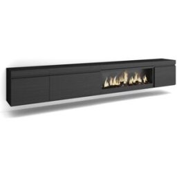 Skraut home Mueble tv efecto madera negro 288x35x45cm chimenea efecto fuego