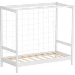 ML-Design Cama infantil 70x140 cm con portería de fútbol, madera de pino blanca