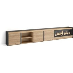 Skraut home Mueble tv efecto madera roble negro 315x35x50cm chimenea efecto fuego