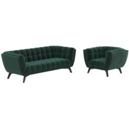 Maison Pavane Conjunto de sofá y sillón de terciopelo verde para 4 personas.