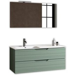 AQA DESIGN Mueble de baño con espejo lavabo izquierda 4 piezas mdf verde salvia