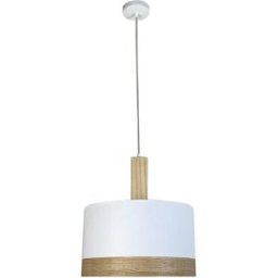 Wonderlamp Lámpara colgante con pantalla textil blanco y pieza de madera ø40