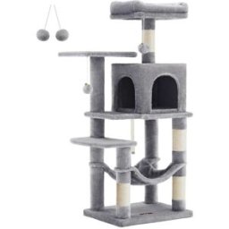 FEANDREA Árbol para gatos de 112 cm con postes rascadores y tela de felpa gris