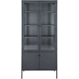 Moloo Vitrina de cristal de 4 puertas en acero negro 80x180 cm