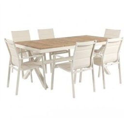Edenjardin Conjunto de exterior de mesa rectangular y sillas Blanco envejecido