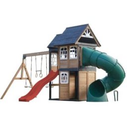 Axi Parque infantil de madera, 2 columpios - tobogán rojo y tubular