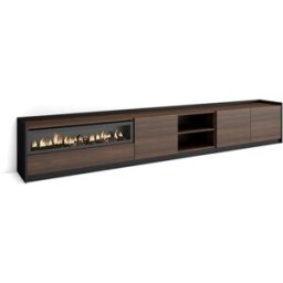 Skraut home Mueble tv efecto madera roble oscuro y negro 310 chimenea efecto fuego