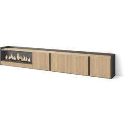 Skraut home Mueble tv efecto madera roble y negro 315x35x50 chimenea efecto fuego