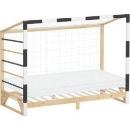 ML-Design Cama infantil 90x200cm + colchón 10cm madera portería fútbol escalera