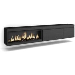 Skraut home Mueble tv efecto madera negro 237x35x45cm chimenea efecto fuego