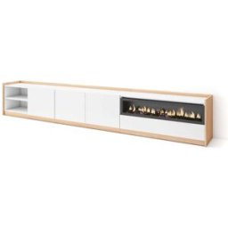 Skraut home Mueble tv efecto madera blanco roble 310x37x50cm chimenea efecto fuego
