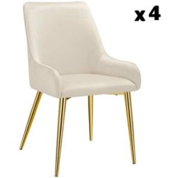 Tectake 4 sillas de comedor tapizadas, acero, aspecto aterciopelado, beige