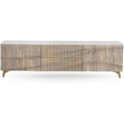 GEESE HOME Mueble tv de 2 puertas y 2 cajones patinado blanco de madera de mango
