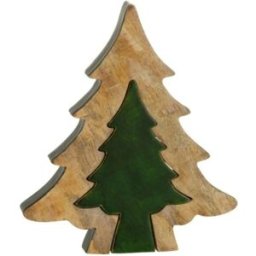 J-line Puzzle de árbol de navidad de madera verde 30x26x3,5cm