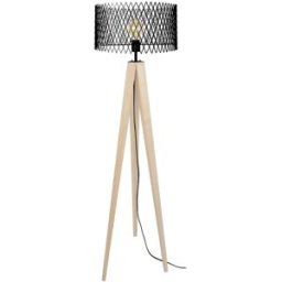 Tosel Lámpara de pie trípode madera natural metal pantalla negro