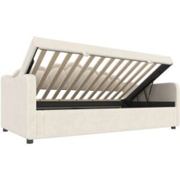 MODFU Cama infantil terciopelo beige 90x200 cm con almacenaje y led