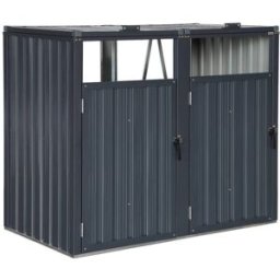 sweeek Cobertizo para cubo de basura de acero galvanizado gris, gris