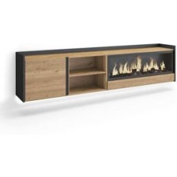 Skraut home Mueble tv efecto madera roble negro 212x35x50cm chimenea efecto fuego