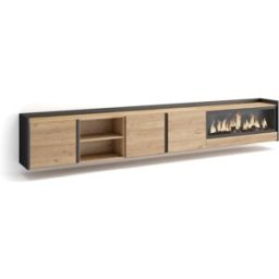 Skraut home Mueble tv efecto madera roble negro 315x35x50cm chimenea efecto fuego