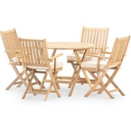 Defora Home Conjunto mesa redonda plegable 90cm + 4 sillones con cojines