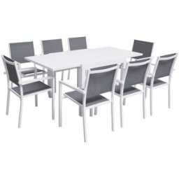 Happy Garden Conjunto de muebles de jardín 90/180cm mesa de aluminio blanco y gris