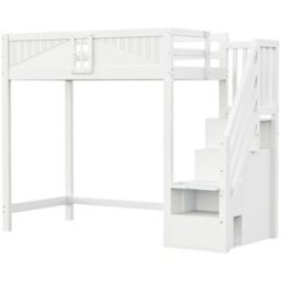 ComfortXL Cama alta infantil 90x200 cm con escalera y almacenaje blanca
