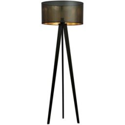 Wonderlamp Lámpara de pie trípode de madera con pantalla negro y dorado