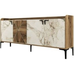 Dmora Consola efecto madera de nogal, mármol blanco 180x35h78 cm