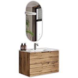 AQA DESIGN Mueble de baño con espejo de 4 piezas en mdf roble