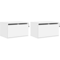 Maison Chic Juego de 2 mesitas de noche pared con led madera blanco 50x36x30 cm