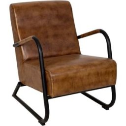 Wanderlust deco Sillón de metal tapizado en cuero marrón 61x70x84h cm