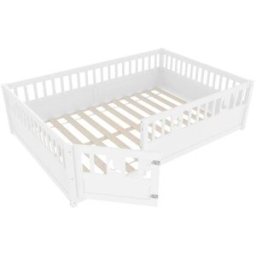 OKWISH Cama infantil blanca de pino con barandilla 140x190 cm