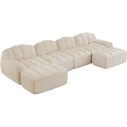 REDOM Sofá modular de felpa granulada beige y blanco