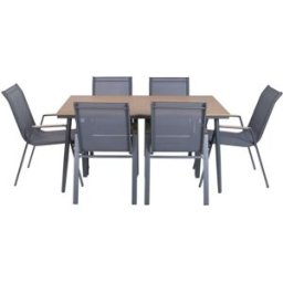 NIYLO Conjunto de mesa y sillas de acero gris 150x90x73 cm 6 plazas