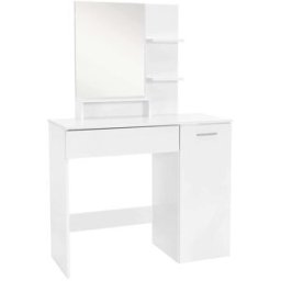 ML-Design Tocador con espejo, taburete y compartimentos blanco 90 x 38 x 138 cm