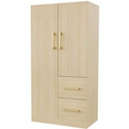 Urban Meuble Armario de madera clara con espacio para colgar ropa y cajones.