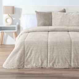 Manterol Edredón borreguito jaspeado rayas beige - CAMA 90cm