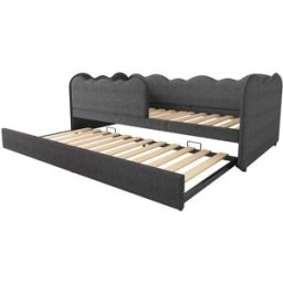 MODFU Cama infantil de lino gris 90x190 cm con cama nido 90x190 cm
