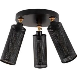 Wonderlamp Plafón de techo negro 3 luces pantallas cilíndricas y base redondeada