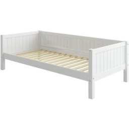 Furnlux Cama individual infantil de madera maciza de pino color blanco 90x200