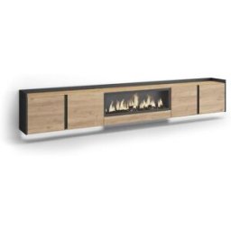Skraut home Mueble tv efecto madera roble negro 315x35x50cm chimenea efecto fuego