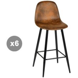 Meubles Cosy Juego de 6 taburetes de bar de ante con reposapiés, marrón