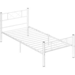 OKWISH Cama blanca de acero con cabecero 90x200 cm