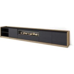 Skraut home Mueble tv efecto madera negro roble 310x37x50cm chimenea efecto fuego