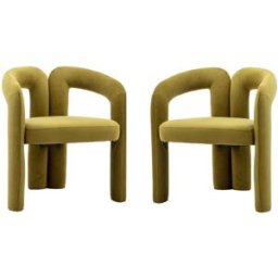 Urban Meuble Set de 2 sillas de diseño escultural en terciopelo verde mostaza