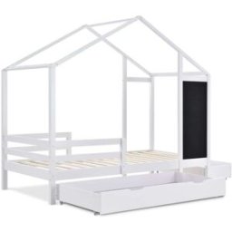 OKWISH Cama infantil blanca de madera maciza con pizarra 90x200 cm