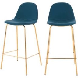 Maison Pavane Set de 2 taburetes para isla de cocina en cuero sintético azul 65 cm