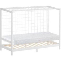 ML-Design Cama infantil 90x200 cm + colchón 16cm portería fútbol madera blanca
